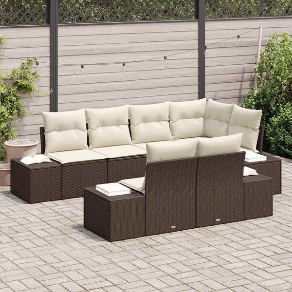 vidaXL Ensemble de canap&eacute; de jardin 7 pcs Marron et cr&egrave;me Poly rotin