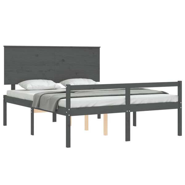 vidaXL Lit pour personne &acirc;g&eacute;e t&ecirc;te de lit gris 160x200 cm bois massif