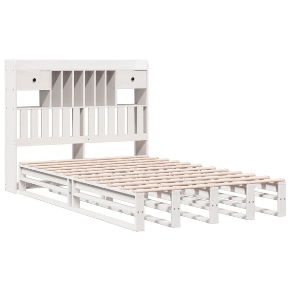 vidaXL Lit biblioth&egrave;que sans matelas blanc 135x190 cm bois pin massif