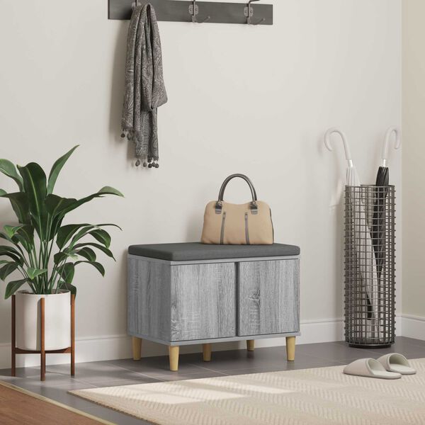vidaXL Banc d'entr&eacute;e avec coussin Gris Sonoma 60 x 38 x 46 cm