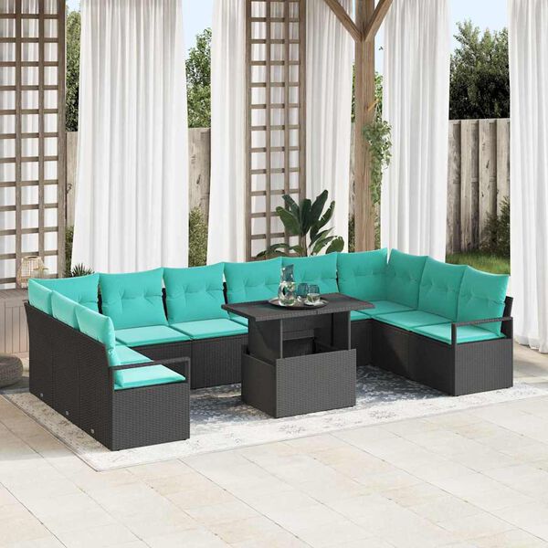 vidaXL Ensemble de canap&eacute; de jardin 11 pcs Noir et bleu polyrotin