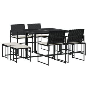 vidaXL Ensemble &agrave; manger de jardin 9pcs coussins noir r&eacute;sine tress&eacute;e