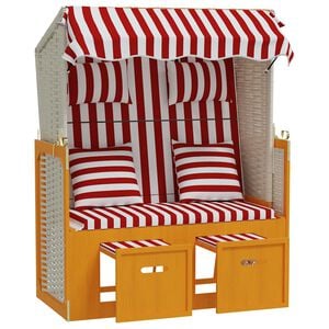 vidaXL Strandkorb avec coussins R&eacute;sine tress&eacute;e bois solide Rouge blanc