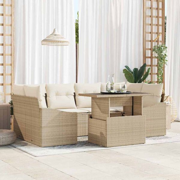 vidaXL Ensemble de canap&eacute; de jardin 7 pcs Beige et cr&egrave;me polyrotin