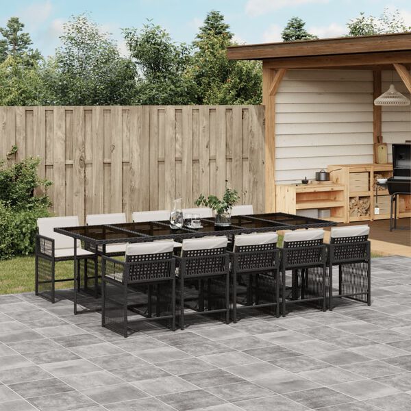 vidaXL Ensemble &agrave; manger de jardin 11 pcs coussins noir r&eacute;sine tress&eacute;e
