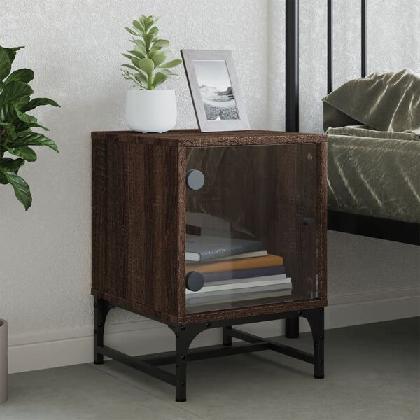 vidaXL Table de chevet avec porte en verre ch&ecirc;ne marron 35x37x50 cm