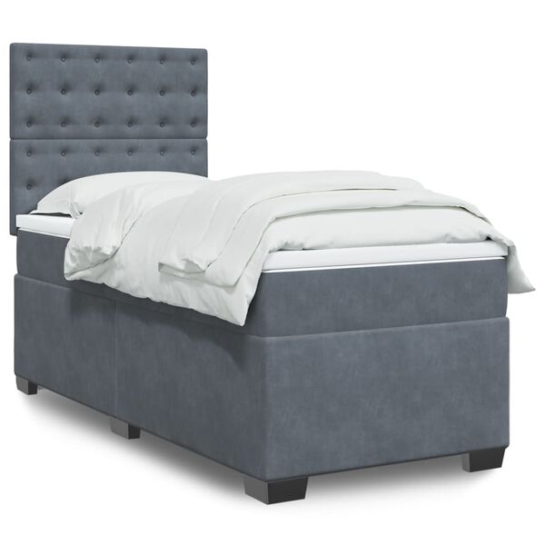 vidaXL Sommier &agrave; lattes de lit et matelas Gris fonc&eacute; 90x200 cm Velours
