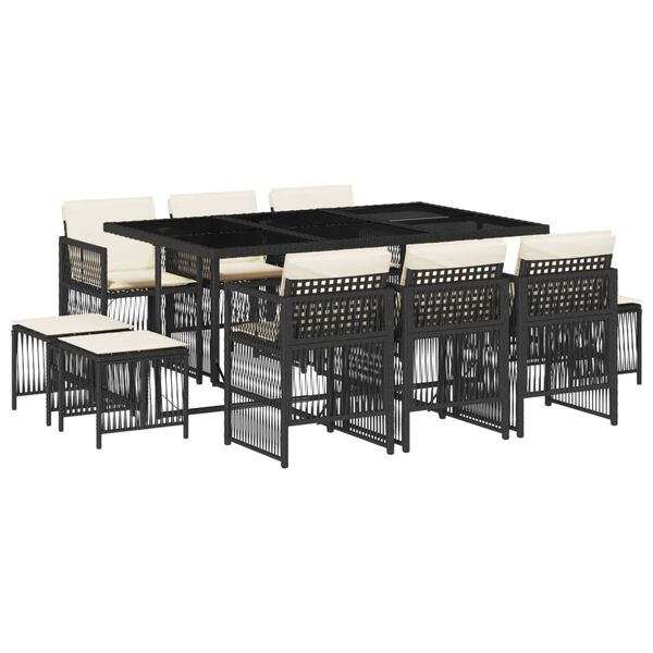 vidaXL Ensemble &agrave; manger de jardin 11 pcs coussins noir r&eacute;sine tress&eacute;e