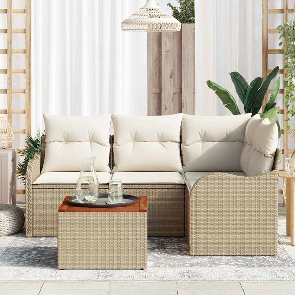 vidaXL Ensemble de canap&eacute; de jardin 5 pcs Beige et cr&egrave;me polyrotin