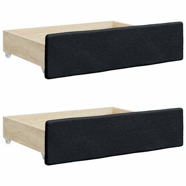 vidaXL Tiroirs de lit 2 pcs noir bois d'ing&eacute;nierie et similicuir