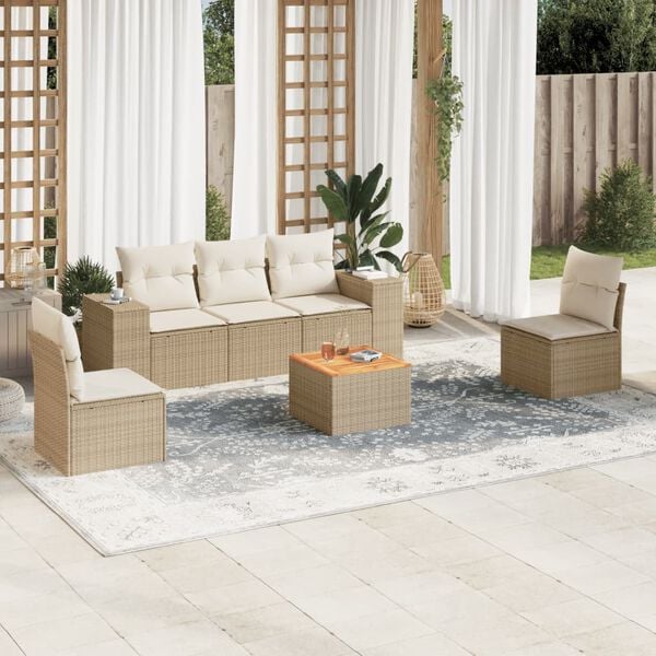 vidaXL Salon de jardin avec coussins 6 pcs beige r&eacute;sine tress&eacute;e