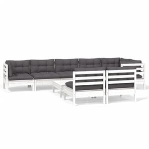 vidaXL Salon de jardin 9 pcs avec coussins blanc bois de pin massif