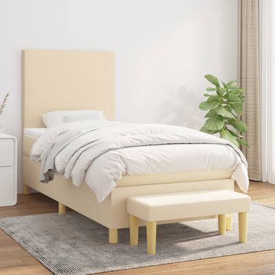 vidaXL Sommier à lattes de lit avec matelas Crème 100x200 cm Tissu