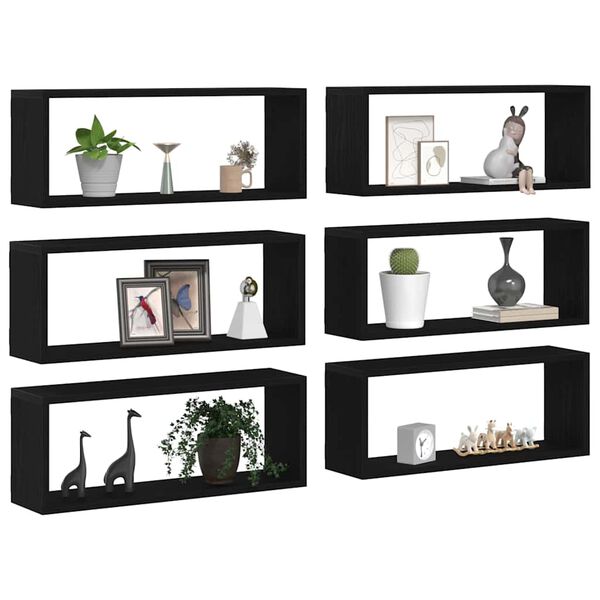vidaXL &Eacute;tag&egrave;res murales avec &eacute;tag&egrave;re 6 pcs Ch&ecirc;ne noir 60 x 15 x 23 cm