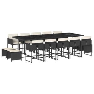 vidaXL Ensemble &agrave; manger de jardin 15 pcs coussins noir r&eacute;sine tress&eacute;e