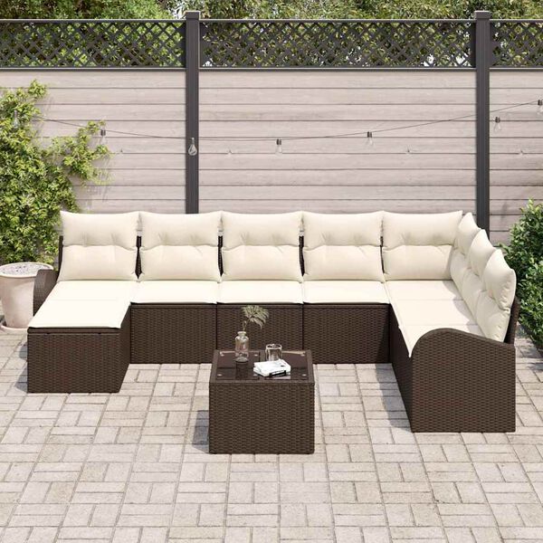 vidaXL Ensemble de canap&eacute; de jardin 9 pcs Marron Poly rotin
