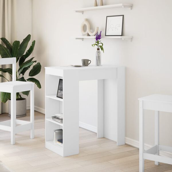 vidaXL Table de bar avec &eacute;tag&egrave;res blanc bois d'ing&eacute;nierie