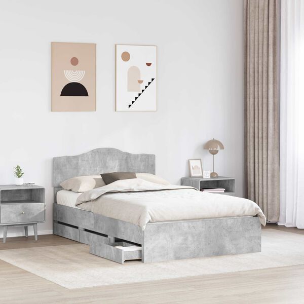 vidaXL Cadre de lit Gris b&eacute;ton 120 x 190 cm Bois Ing&eacute;nierie