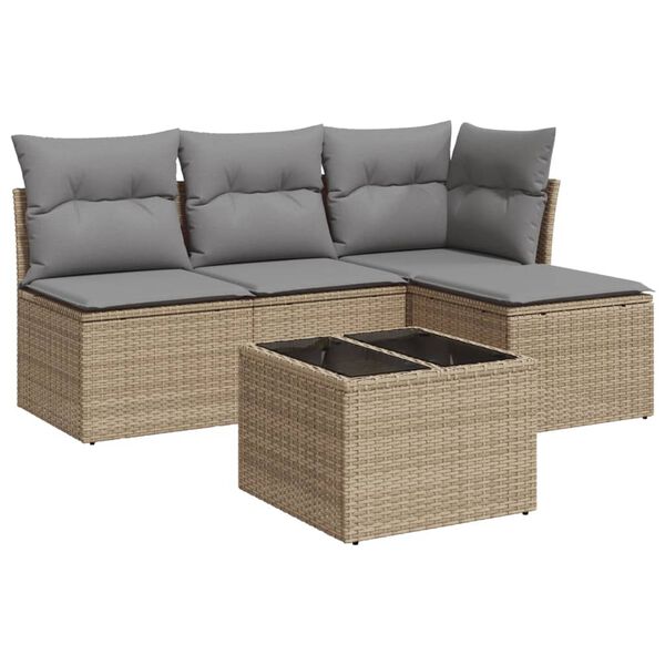 vidaXL Salon de jardin avec coussins 5 pcs beige r&eacute;sine tress&eacute;e