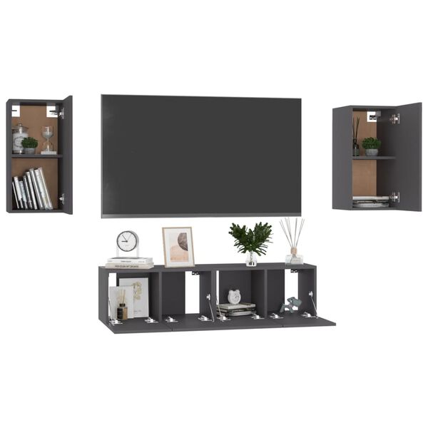 vidaXL Ensemble de meubles TV 4 pcs Gris Bois d&rsquo;ing&eacute;nierie