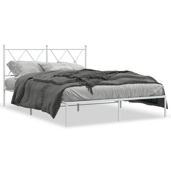 vidaXL Cadre de lit métal sans matelas et tête de lit blanc 135x190 cm