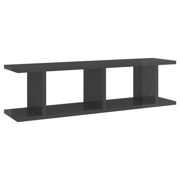 vidaXL &Eacute;tag&egrave;res murales 2 pcs Gris brillant 75x18x20cm bois ing&eacute;nierie