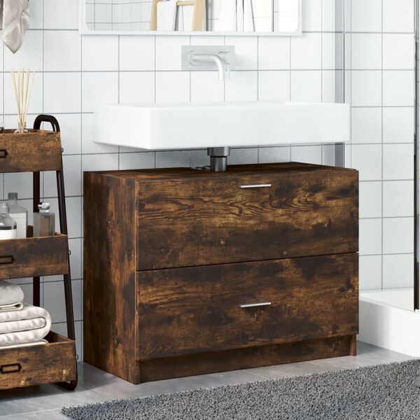 vidaXL Meuble d'&eacute;vier ch&ecirc;ne fum&eacute; 78x37x59 cm bois d'ing&eacute;nierie