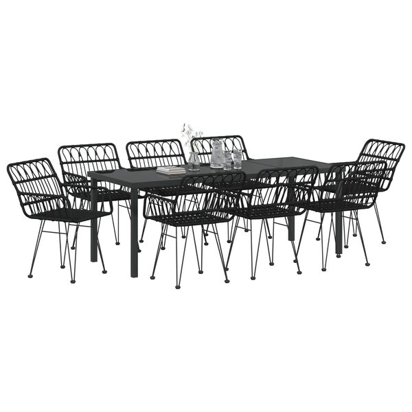 vidaXL Ensemble de salle &agrave; manger pour jardin 9 pcs Noir
