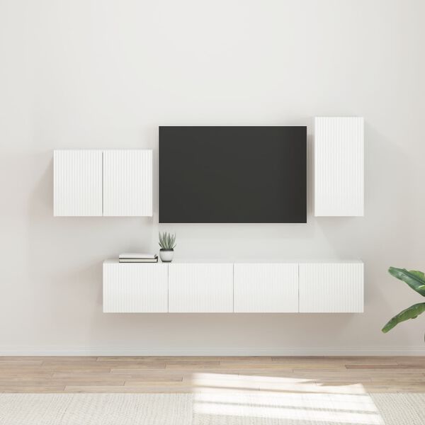 vidaXL Ensemble de meuble TV mural Montage mural 4 pcs Blanc brillant