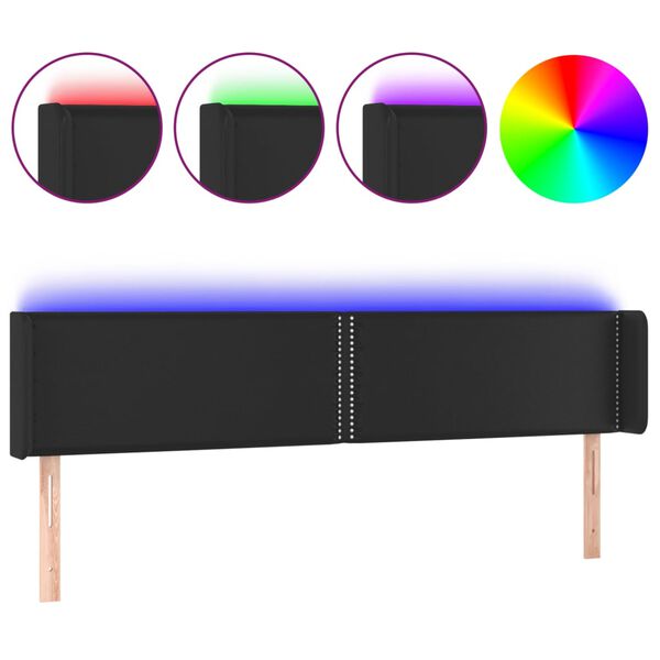 vidaXL T&ecirc;te de lit &agrave; LED Noir 203x16x78/88 cm Similicuir