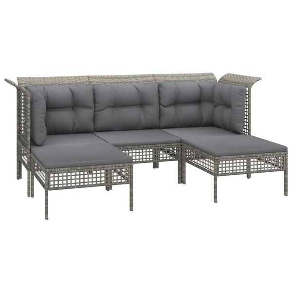 vidaXL Salon de jardin 6 pcs avec coussins Gris R&eacute;sine tress&eacute;e