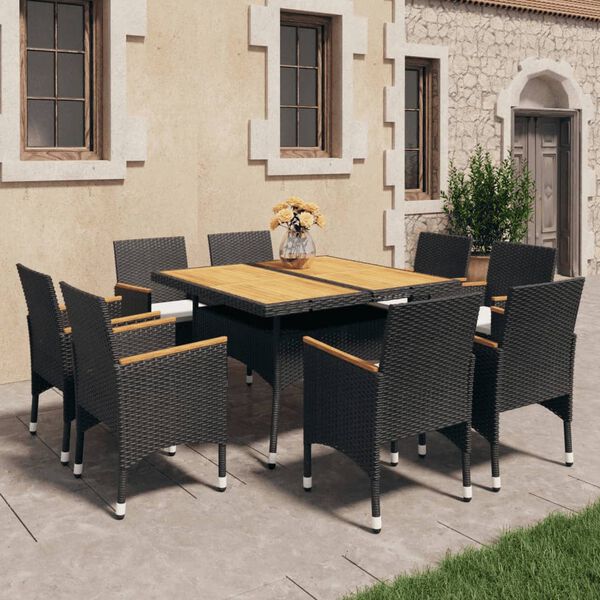 vidaXL Ensemble à Manger de jardin 9pcs poly rotin et acacia noir