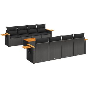 vidaXL Salon de jardin 9 pcs avec coussins noir r&eacute;sine tress&eacute;e