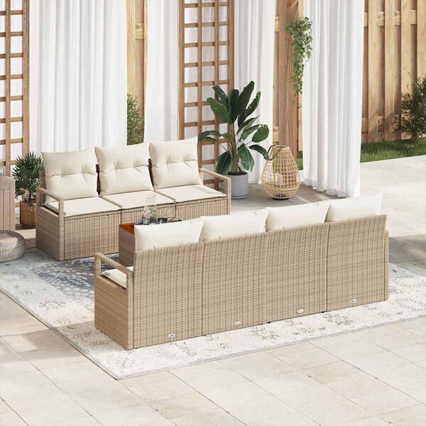 vidaXL Ensemble de canap&eacute; de jardin 8 pcs Beige et cr&egrave;me polyrotin