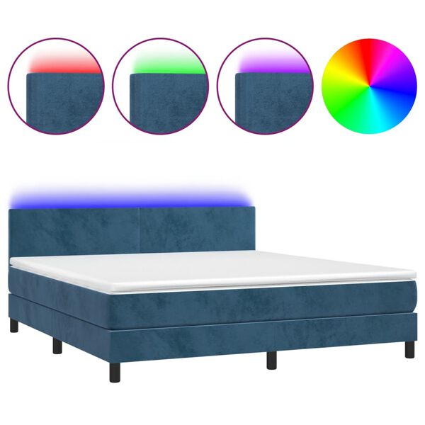 vidaXL Sommier &agrave; lattes de lit avec matelas LED Bleu fonc&eacute; 160x200 cm