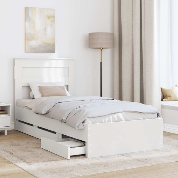 vidaXL Cadre de lit avec tiroir Blanc 75 x 190 cm Bois Ing&eacute;nierie