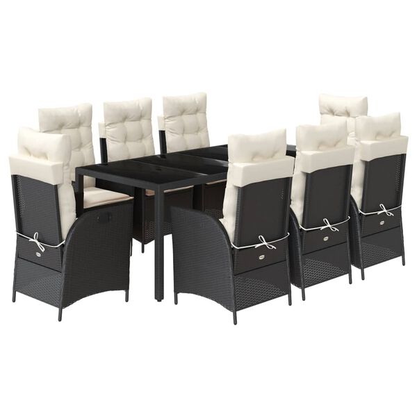 vidaXL Ensemble &agrave; manger de jardin 9pcs coussins noir r&eacute;sine tress&eacute;e