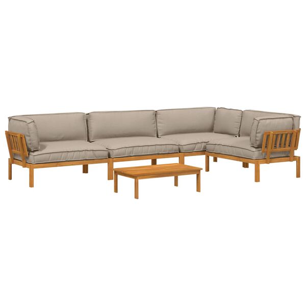 vidaXL Ensemble de Canap&eacute;s Uni 5 pcs Taupe Bois d'Acacia Massif