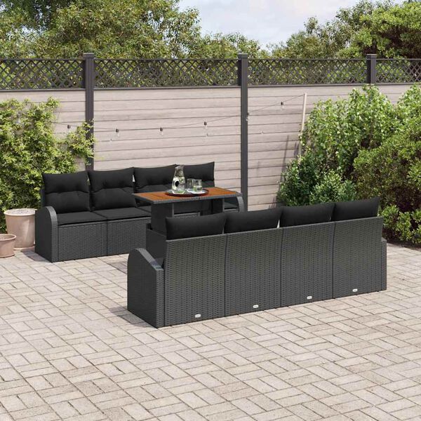 vidaXL Ensemble de canap&eacute; de jardin 9 pcs Noir Poly rotin