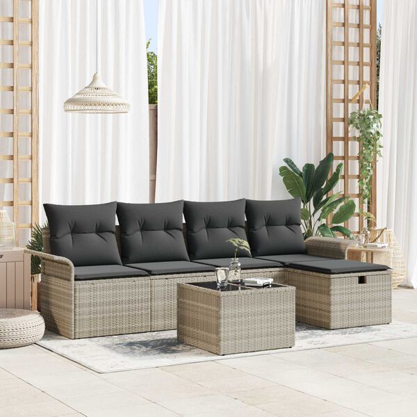 vidaXL Ensemble de canap&eacute; de jardin 6 pcs Gris clair polyrotin