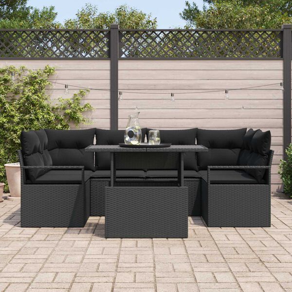 vidaXL Ensemble de canap&eacute; de jardin 7 pcs Noir Poly rotin