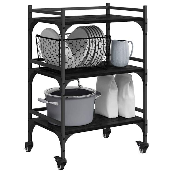 vidaXL Chariot de cuisine Ch&ecirc;ne noir 50 x 35 x 75,5 cm