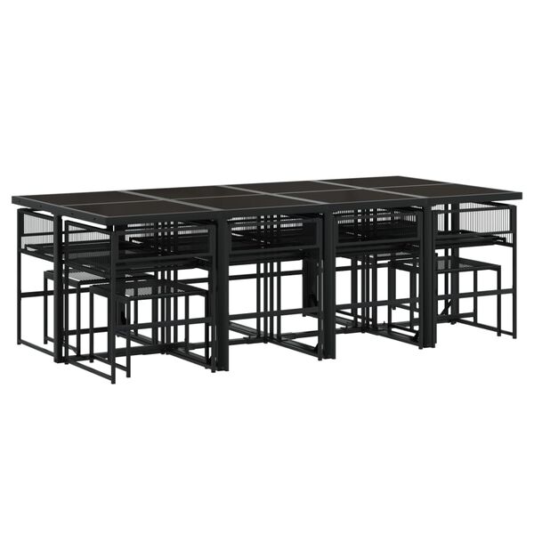 vidaXL Ensemble &agrave; manger de jardin 13 pcs coussins noir r&eacute;sine tress&eacute;e