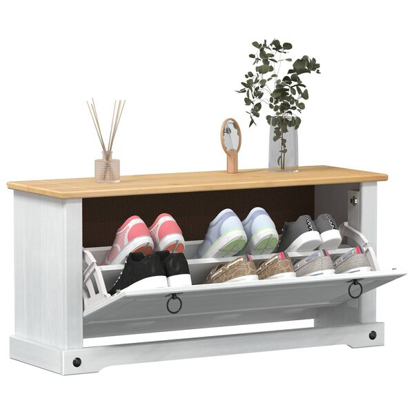 vidaXL Cabinet &agrave; chaussures Corona Blanc 99 x 32 x 49 cm Pin massif