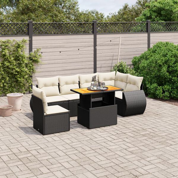 vidaXL Salon de jardin 7 pcs avec coussins noir r&eacute;sine tress&eacute;e