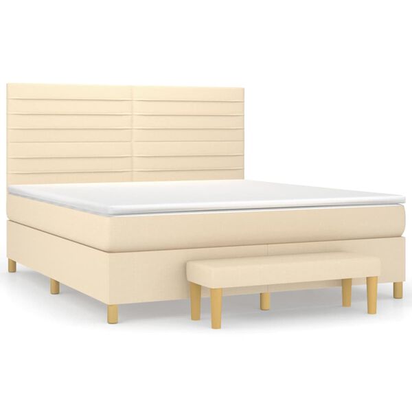 vidaXL Sommier &agrave; lattes de lit avec matelas Cr&egrave;me 160x200 cm Tissu