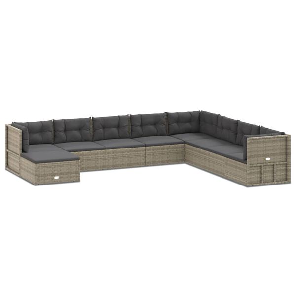vidaXL Salon de jardin 9 pcs avec coussins Gris R&eacute;sine tress&eacute;e