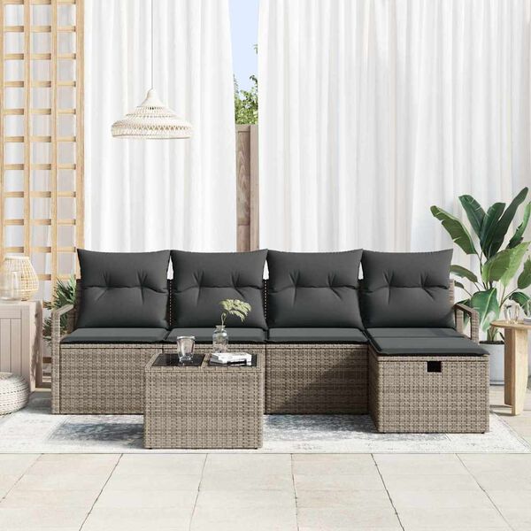 vidaXL Ensemble de Canap&eacute;s avec coussin 6 pcs Gris polyrotin