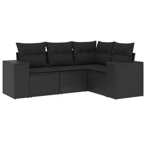 vidaXL Salon de jardin 4 pcs avec coussins noir r&eacute;sine tress&eacute;e