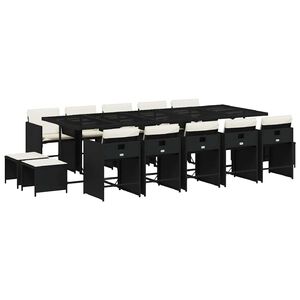 vidaXL Ensemble &agrave; manger de jardin 15 pcs coussins noir r&eacute;sine tress&eacute;e